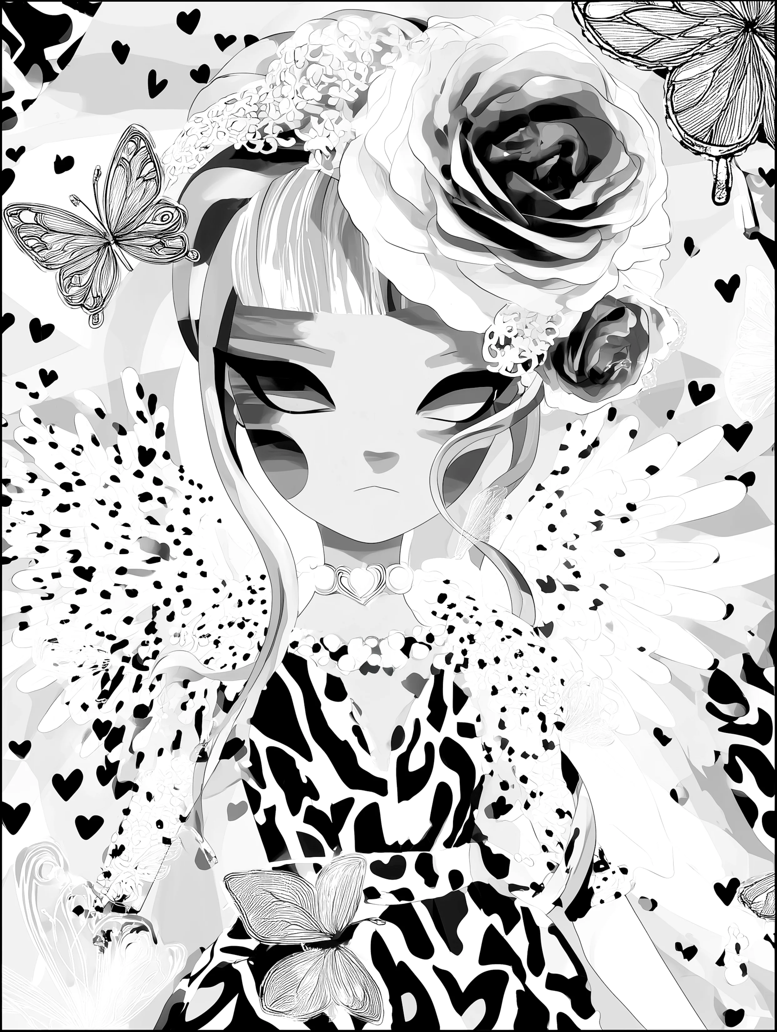 Free printable angel coloring page for adults featuring rose on forehead angel